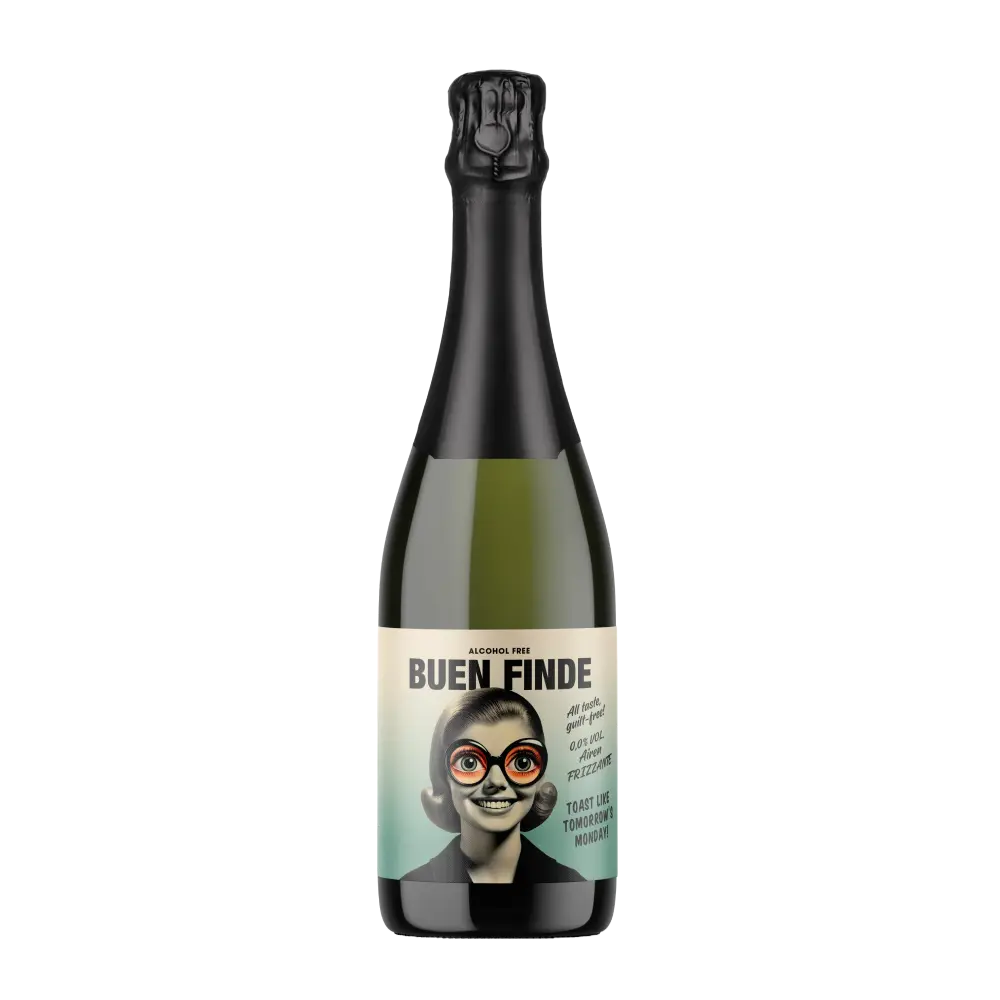 Botella de vino espumoso sin alcohol Buen Frizzante 