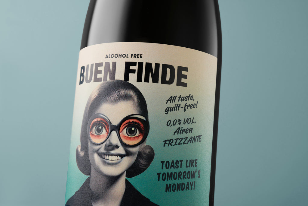Buen Finde vino espumoso sin alcohol 0,0% - detalle de la etiqueta frizzante