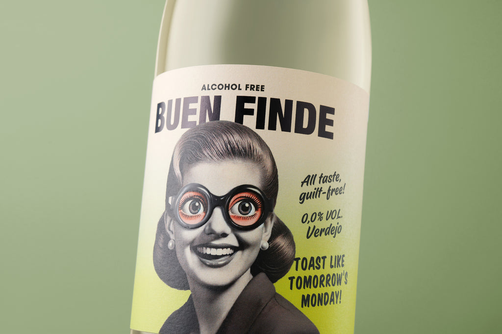 Buen Finde vino blanco sin alcohol 0,0% - detalle de la etiqueta verdejo