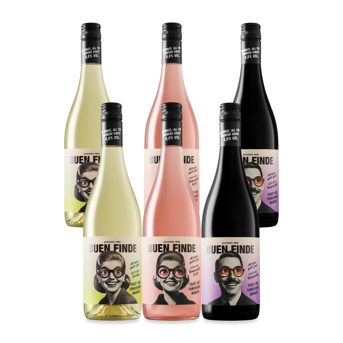 Pack 6 Buen Finde: 2 Verdejo, 2 Rosado y 2 Tempranillo 0,0 %